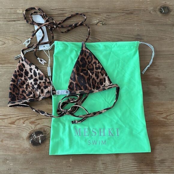 MESHKI Cosimo Tie up Logo Bikini Top Leopard NEW with tag - Picture 3 of 7